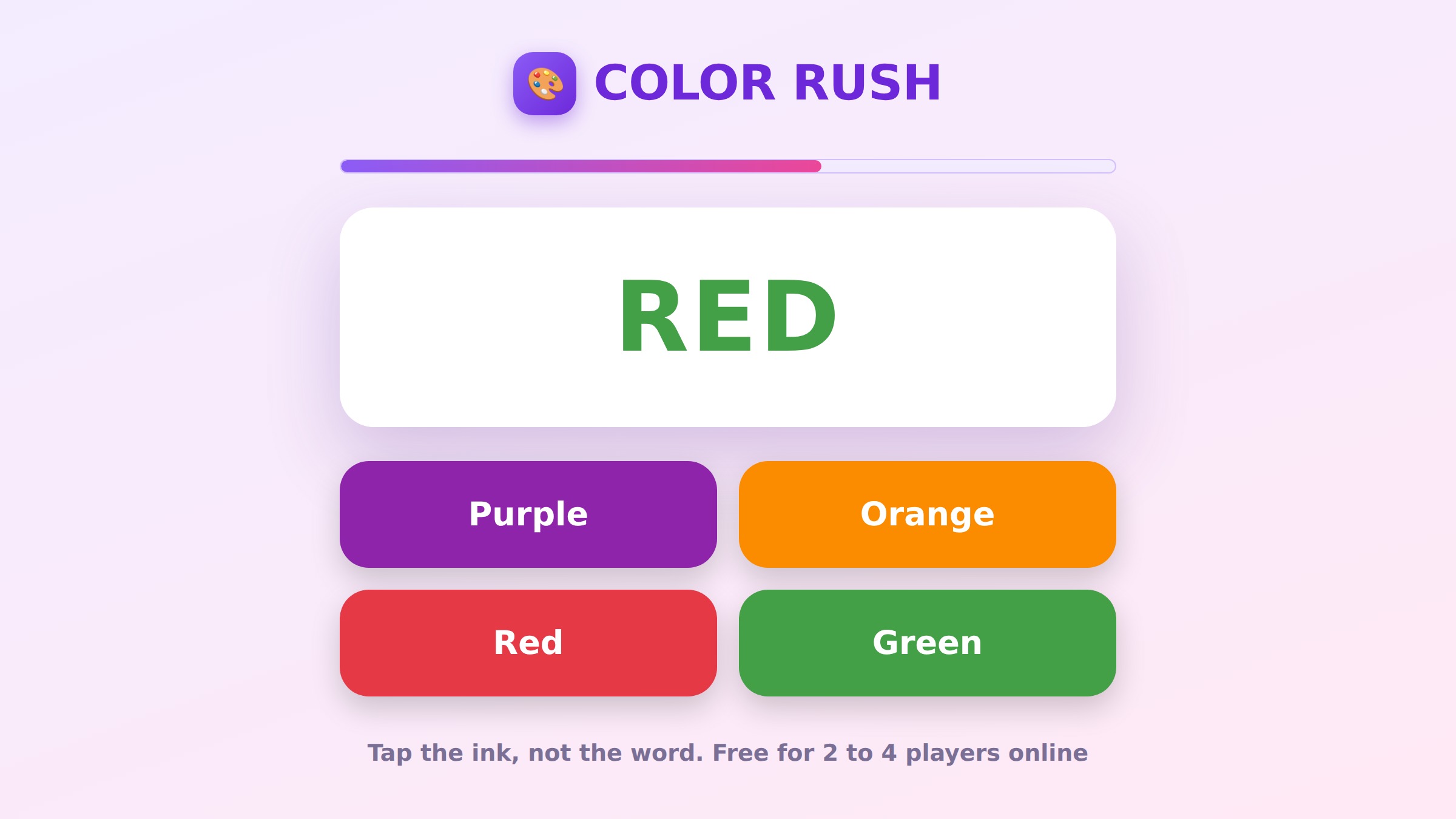 Color Rush, free online 2 to 4 player speed color game