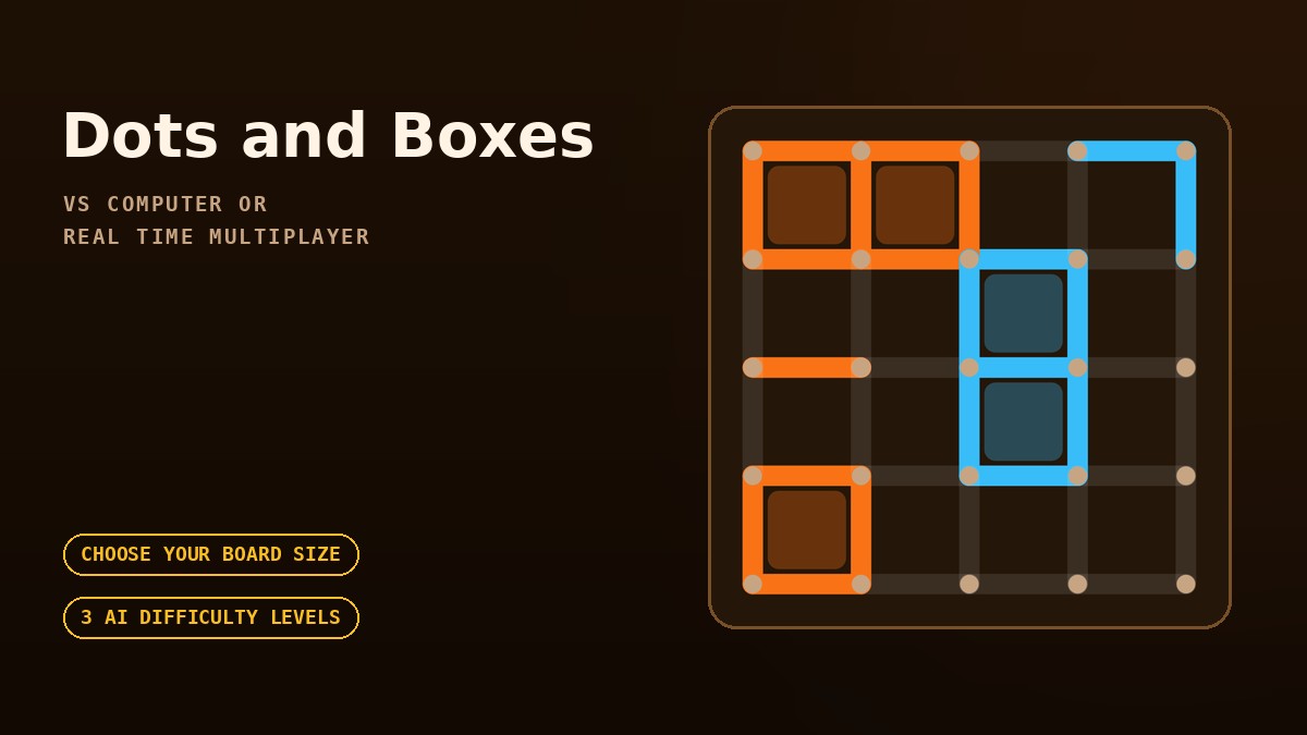 Dots and Boxes, free online pen and paper game vs computer or real time multiplayer
