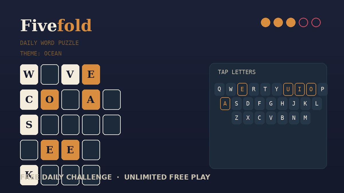 Fivefold, free online daily word puzzle game