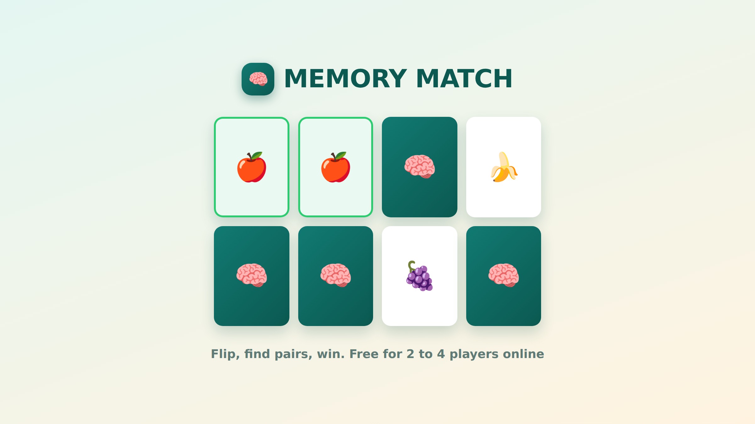 Memory Match, free online 2 to 4 player card matching game
