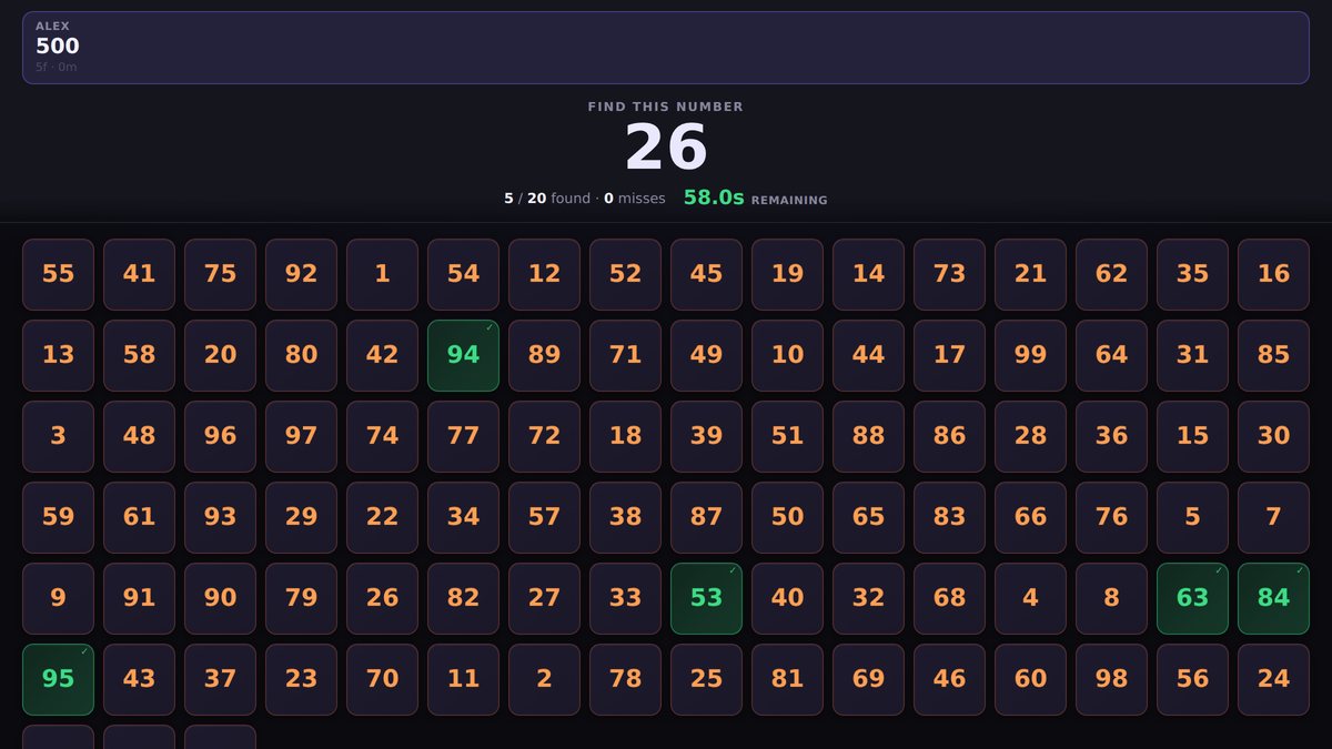 Number Hunt, free online multiplayer number finding game