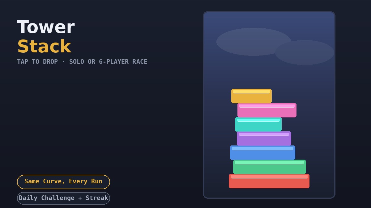 Tower Stack, free online block stacking game with daily challenge and multiplayer
